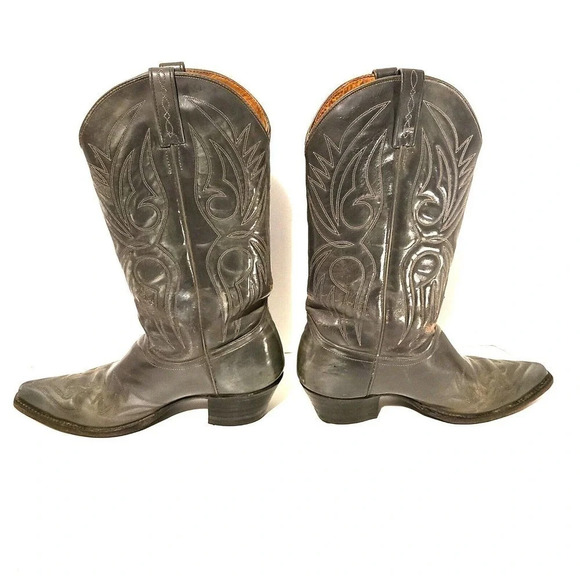 J. CHISHOLM WESTERN LEATHER COWBOY BOOTS MEN\'S SIZE 9 D GRAY MADE IN USA main image 5